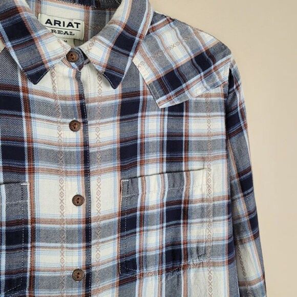 Ariat Size M Real Billie Jean Plaid Long Sleeve Button Up Shirt Blue White - Picture 7 of 12